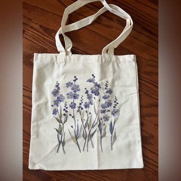 Kimoli Floral Canvas Tote Bag - Cream Purple Lilac - Picture 2 of 3